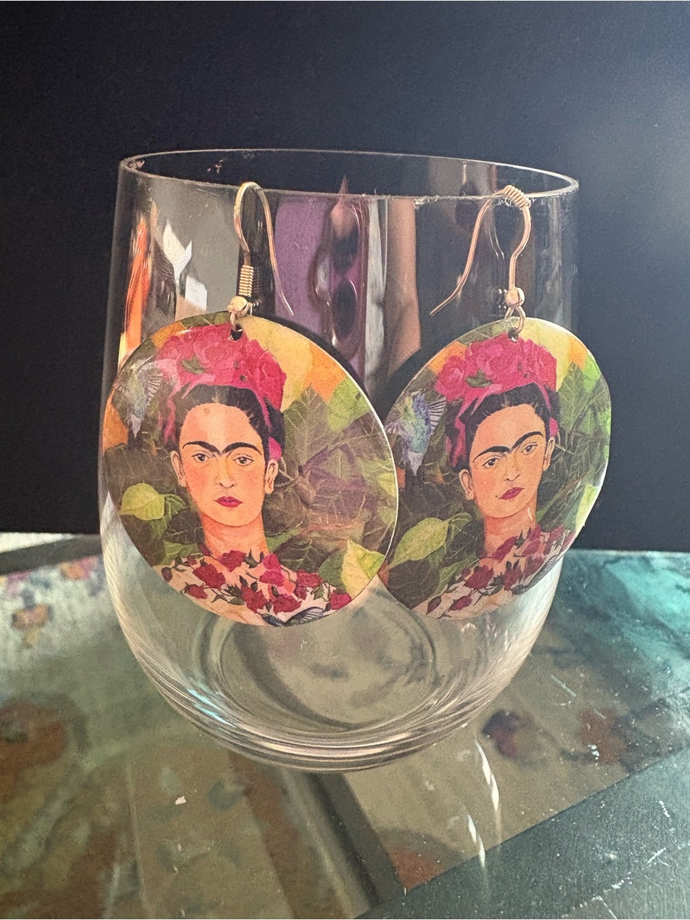 Frida Kahlo Floral Portrait Round Drop Lightweight Earrings